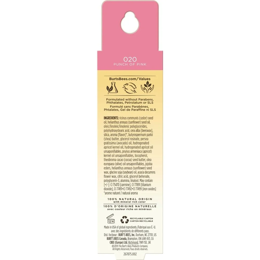 Burt's Bees Moisturizing Lip Gloss Punch of Pink 0.5 oz Lot of 3 100% Natural